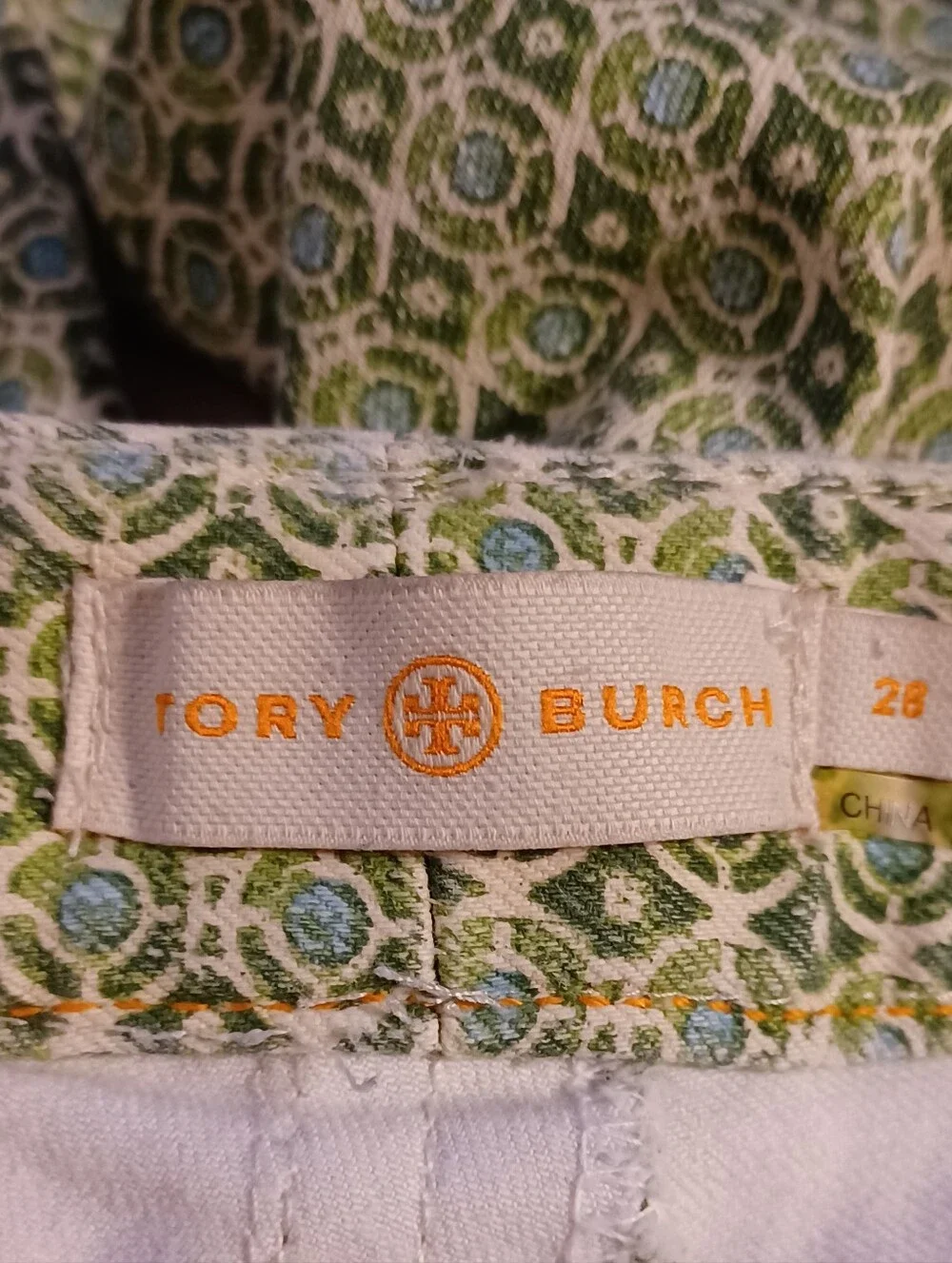 Tory Burch Botanical Light Green MIA Slim Boot Cut Denim Jeans. Size 28